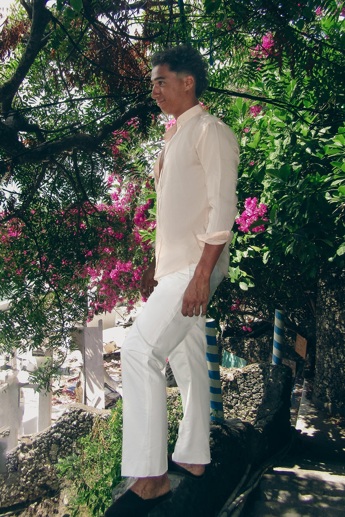 Men's Peach Linen Shirt