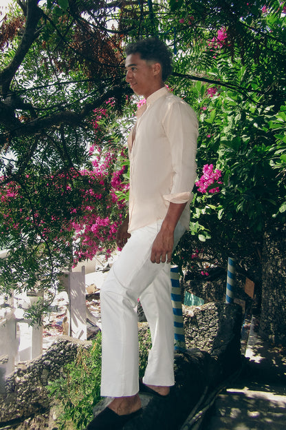 Men's Peach Linen Shirt