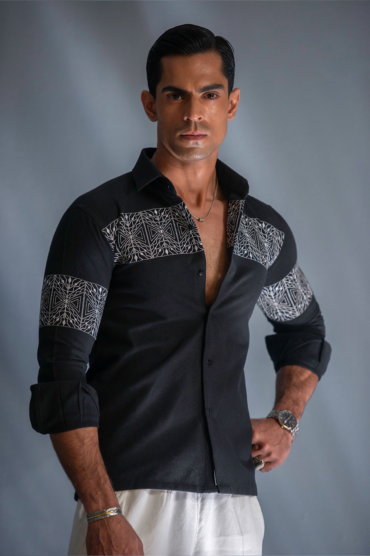 The Midnight Aztec Block Print Black Shirt
