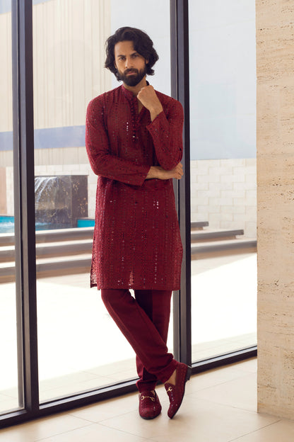 Crimson Embellished Kurta Pajama