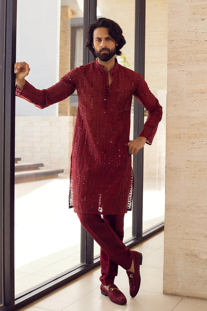 Crimson Embellished Kurta Pajama