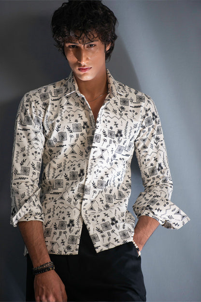 The Echo Monochrome Embroidered Full-Sleeve Casual Shirt