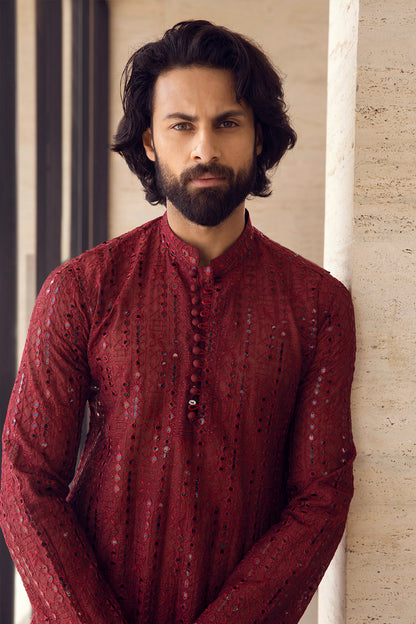 Crimson Embellished Kurta Pajama