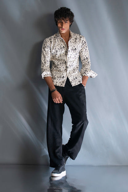 The Echo Monochrome Embroidered Full-Sleeve Casual Shirt