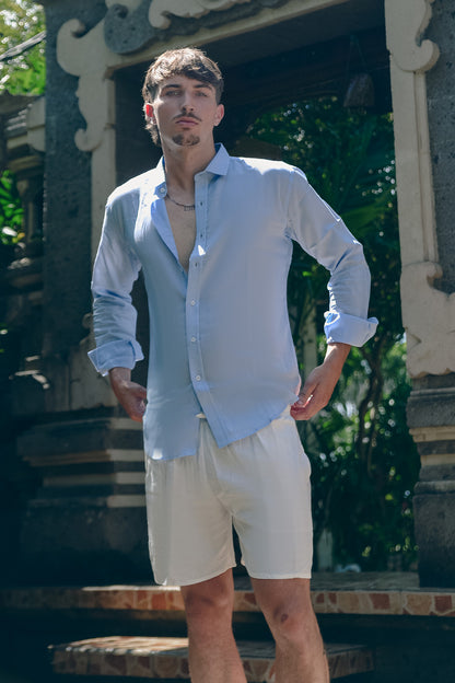 Men's Sky Blue Linen Shirt