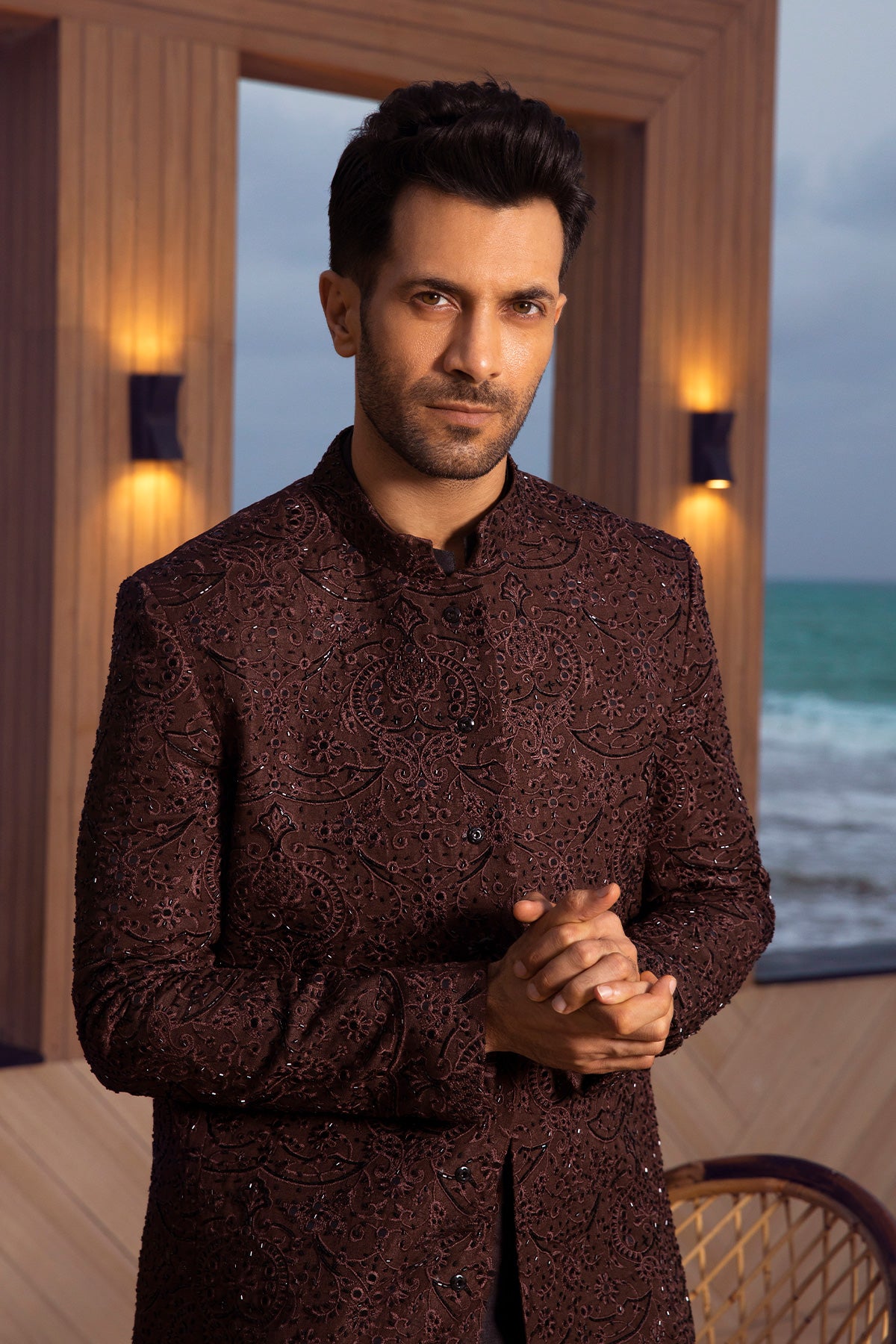 Crimson Sequin Embellished Jacket & Kurta Set