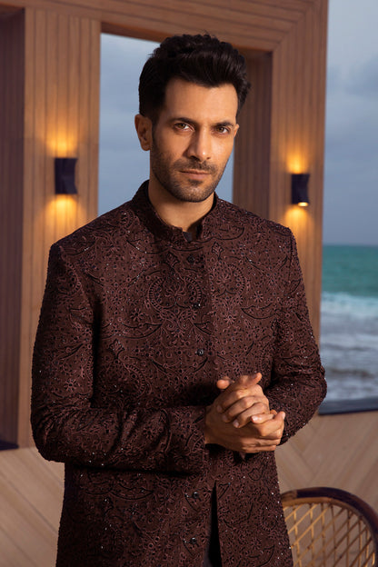 Crimson Sequin Embellished Jacket & Kurta Set