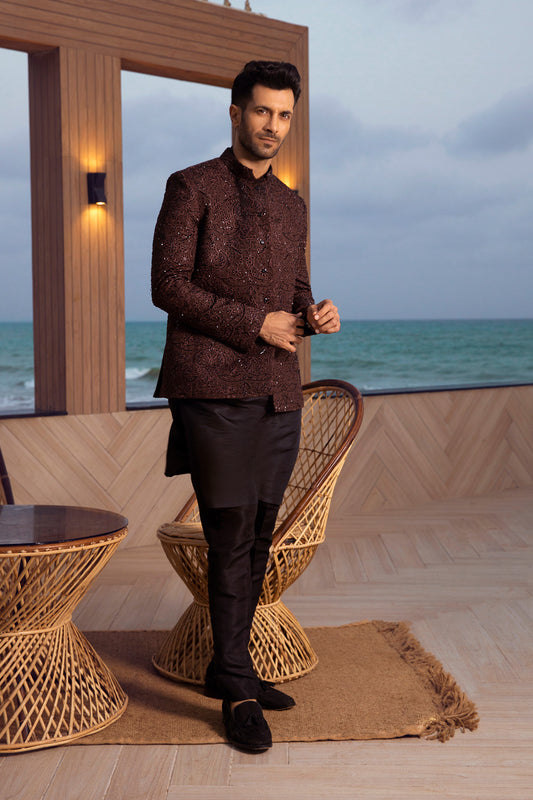 Crimson Sequin Embellished Jacket & Kurta Set