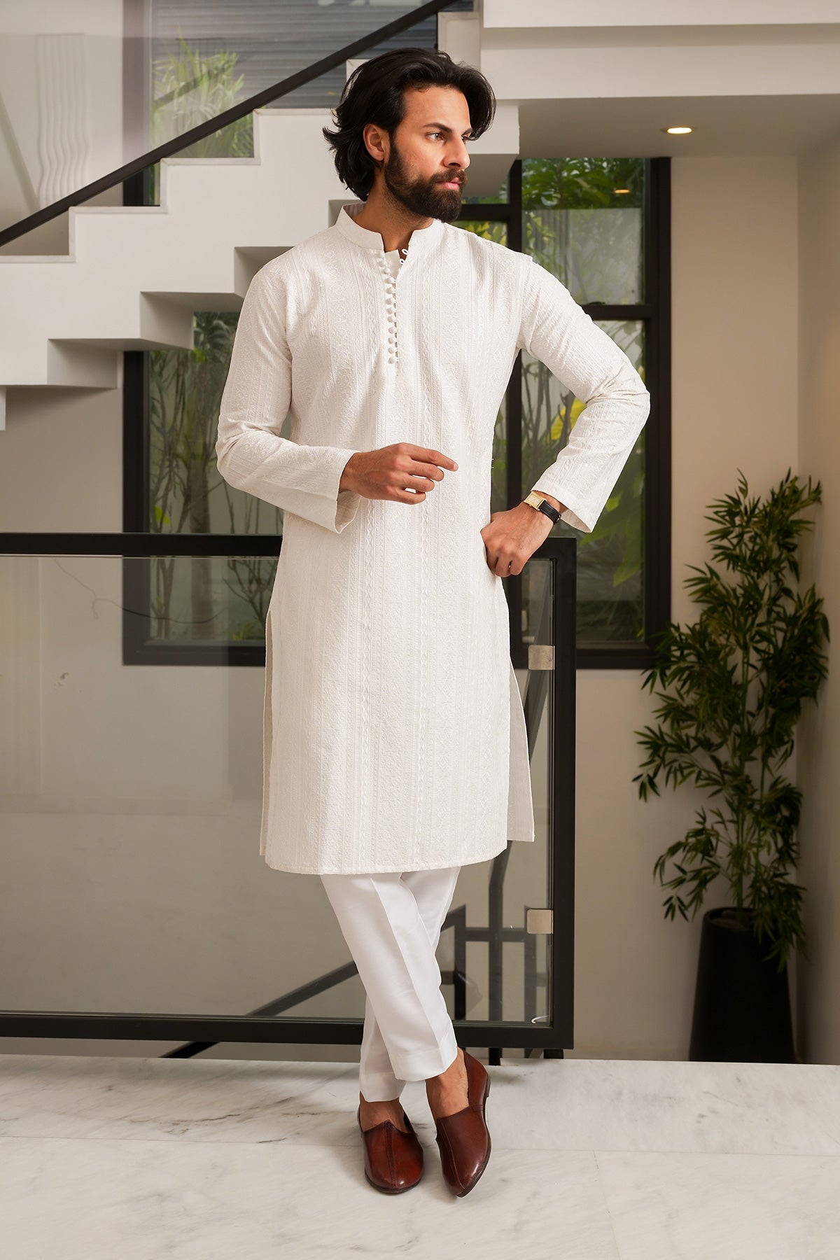 Off White Designer Kurta Pajama 3