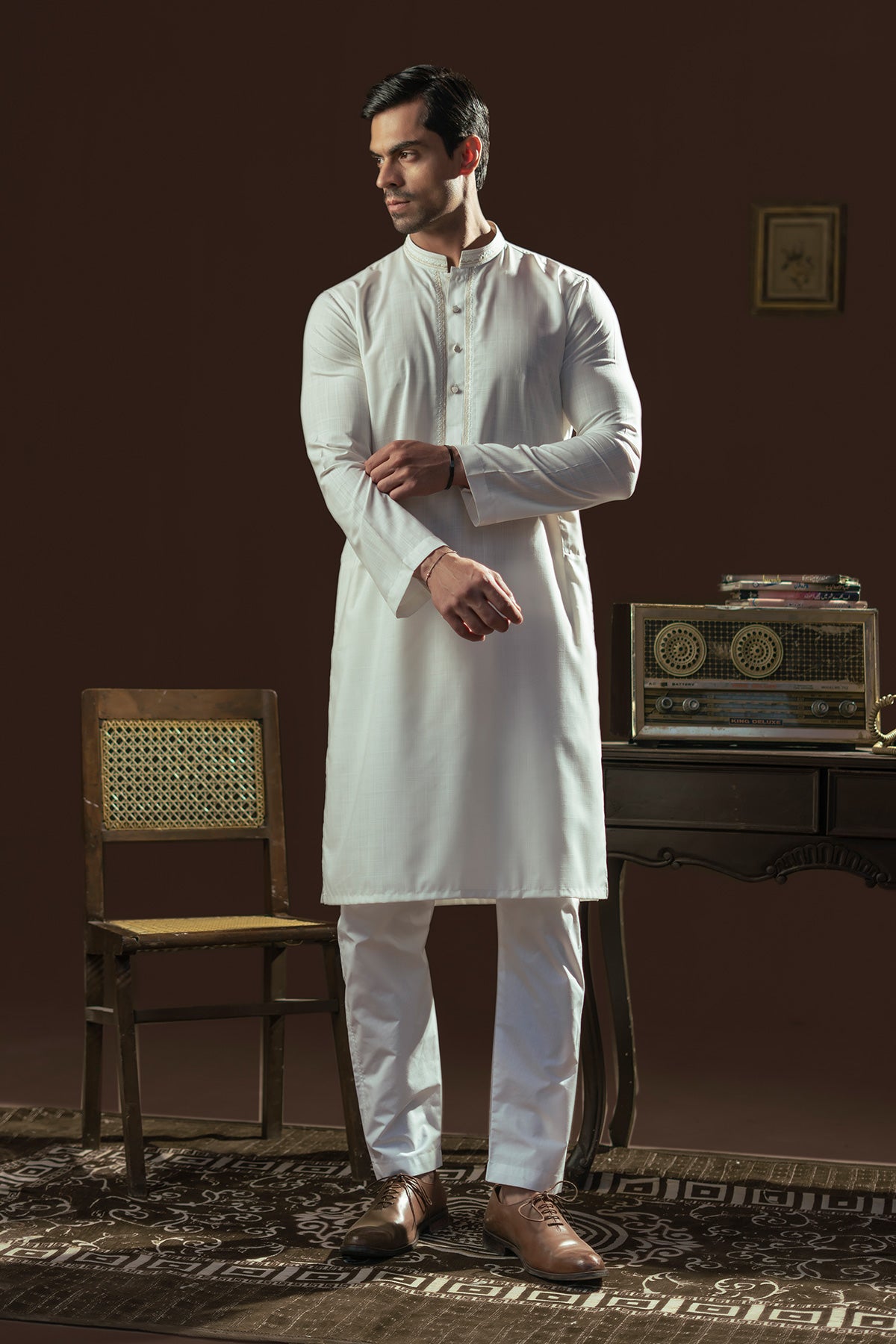 Pearl White  Emboidered Kurta Pajama