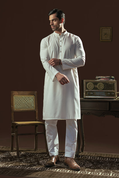 Pearl White  Emboidered Kurta Pajama