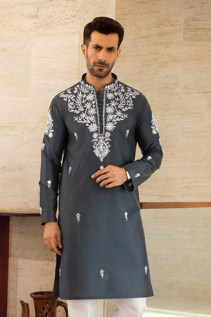 Slate Floral Embroidered Kurta Pajama