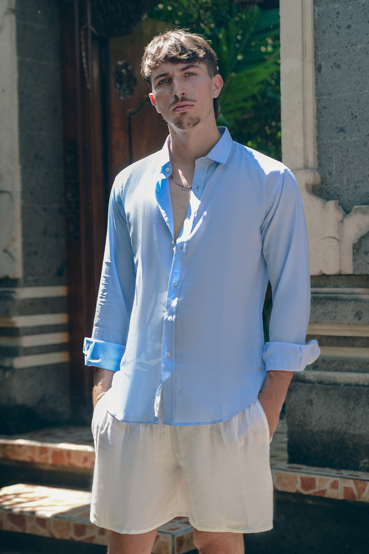 Men's Sky Blue Linen Shirt