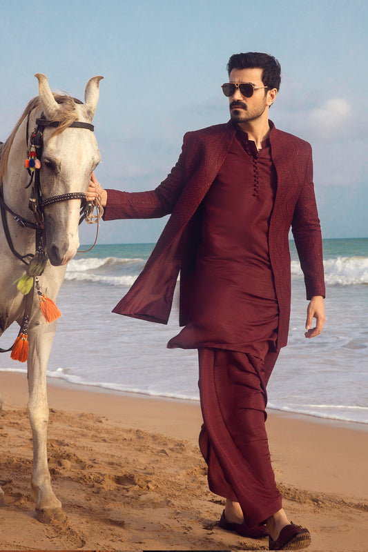 Crimson Pathani Suit