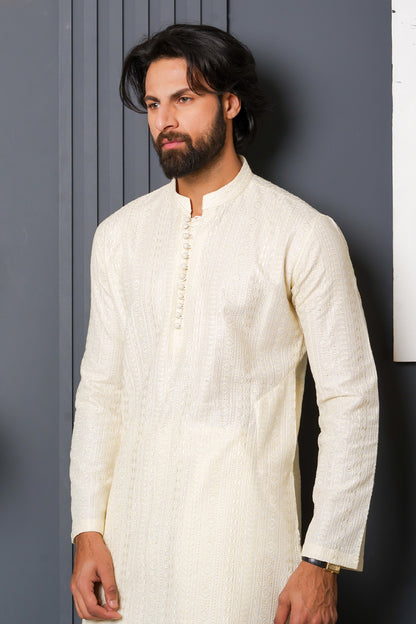 Off White Designer Kurta Pajama 1