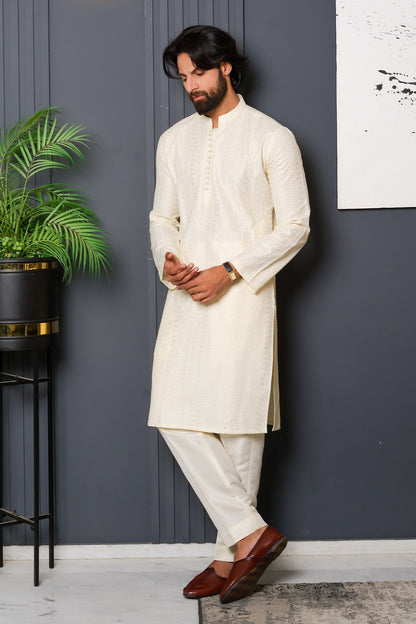 Off White Designer Kurta Pajama 1