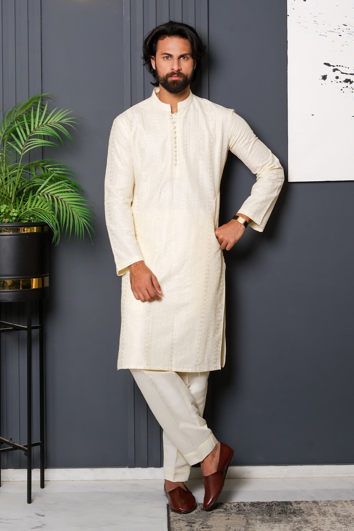 Off White Designer Kurta Pajama 1