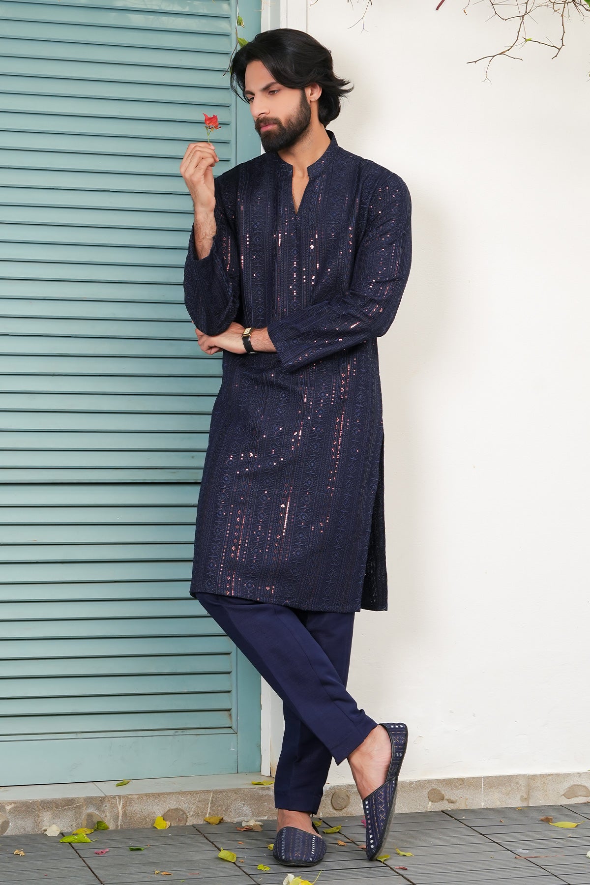 Navy Blue Designer Kurta Pajama 1