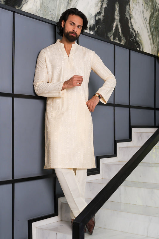 Cream Designer Kurta Pajama 1