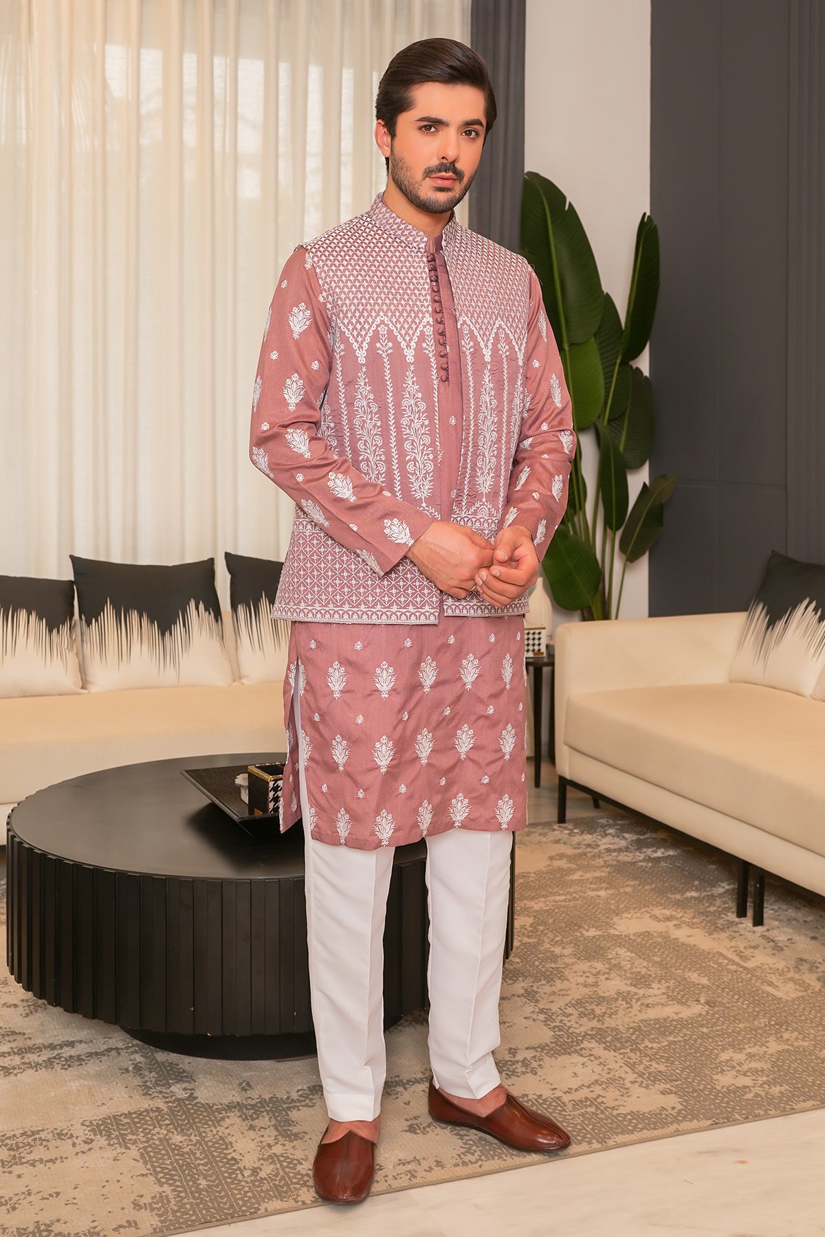 Peach Designer Kurta Pajama 1