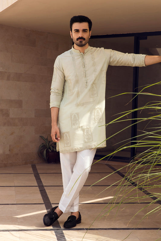 Mint Mughal Motif Embroidered Kurta Pajama