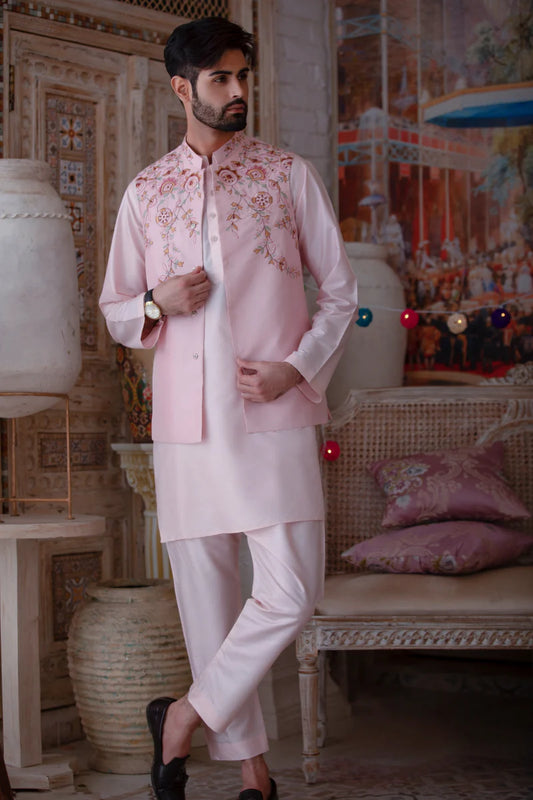 Meraki Waist Coat 001 with pearl white kurta pajama