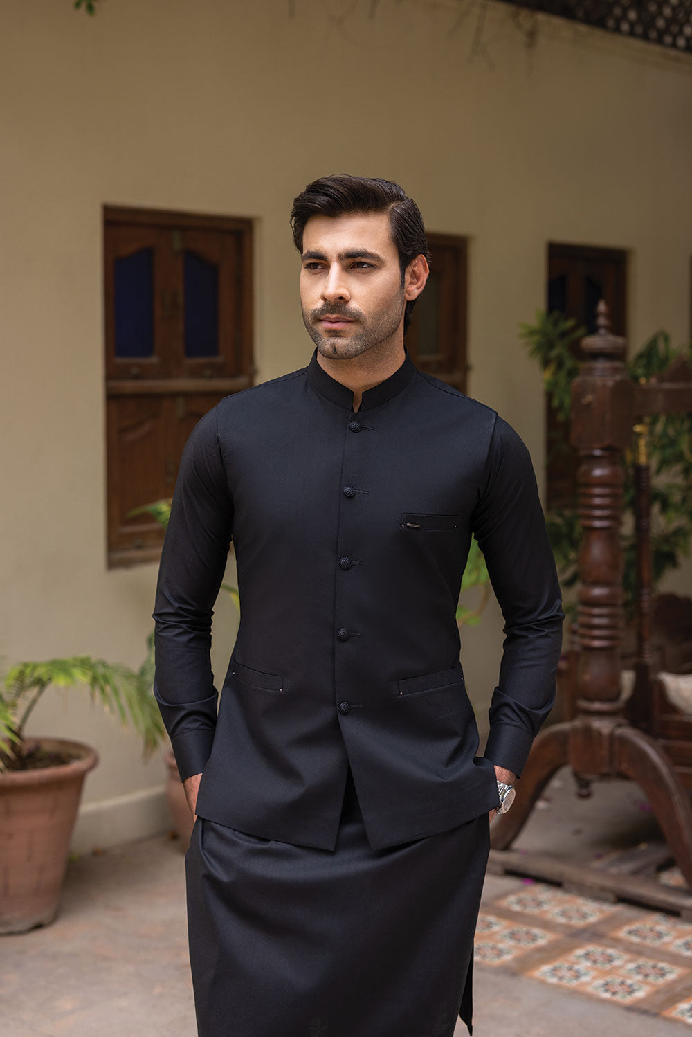 Black Waistcoat with Kurta Pajama