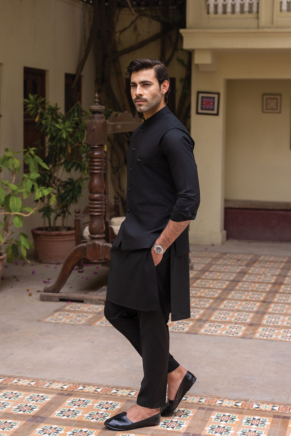 Black Waistcoat with Kurta Pajama