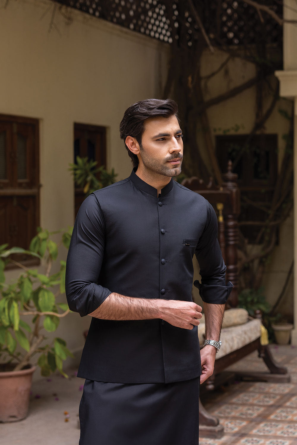 Black Waistcoat with Kurta Pajama