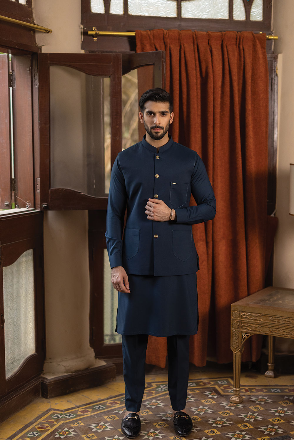 Blue Waistcoat with Kurta Pajama