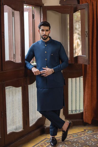 Blue Waistcoat with Kurta Pajama