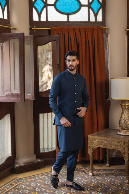 Blue Waistcoat with Kurta Pajama