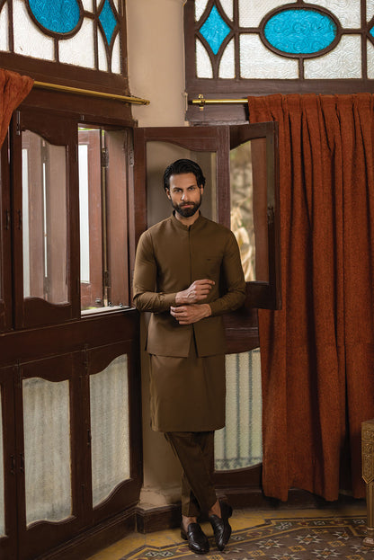 Brown Waistcoat with Kurta Pajama