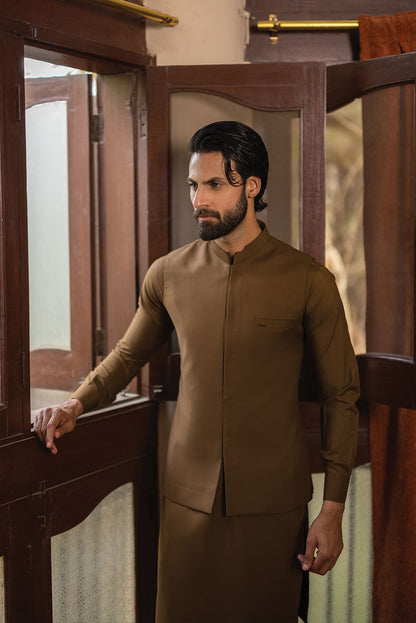 Brown Waistcoat with Kurta Pajama