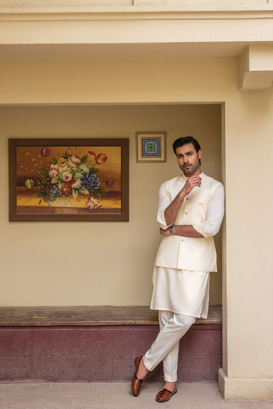 Cream Waistcoat with Kurta Pajama