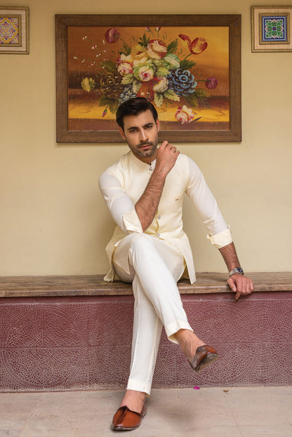 Cream Waistcoat with Kurta Pajama