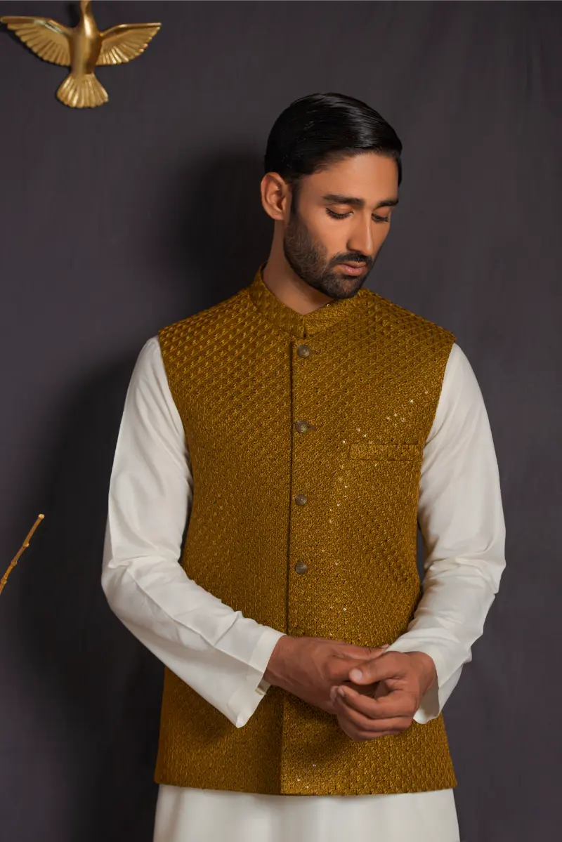 Golden Designer Waistcoat 2