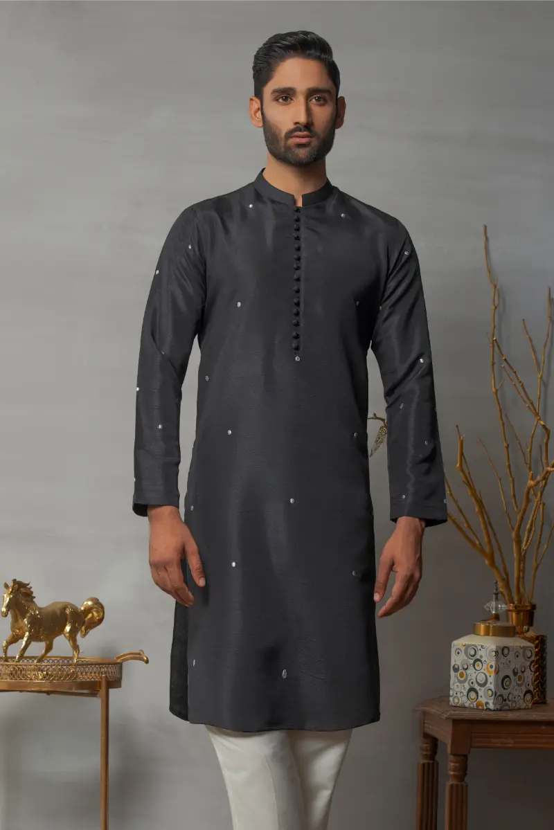 Doted Black Designer Kurta pajama