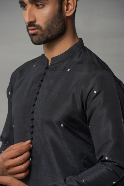 Doted Black Designer Kurta pajama