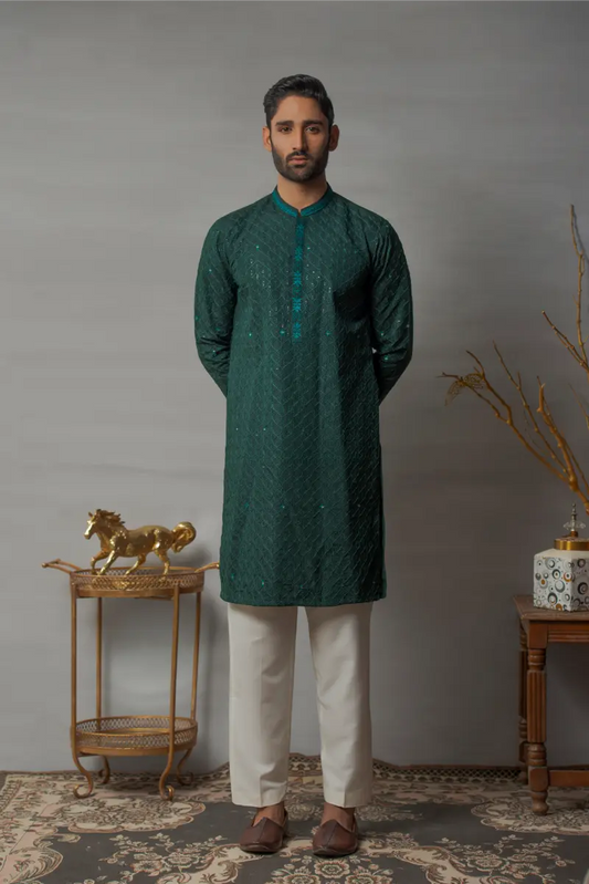 Green Embroidered Sequins Kurta Pajama 2