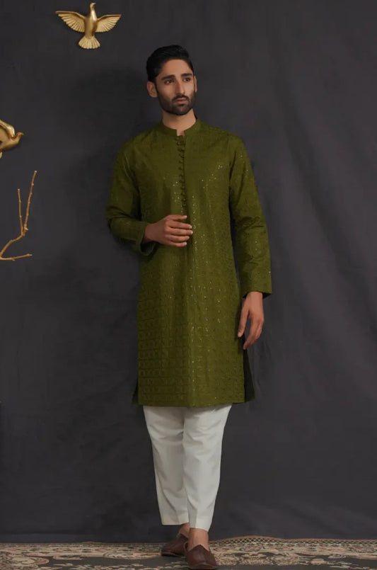 Green Sequins Kurta Pajama 2