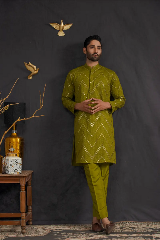 Green Mirror Kurta Pajama 2