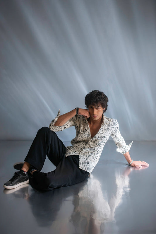 The Echo Monochrome Embroidered Full-Sleeve Casual Shirt