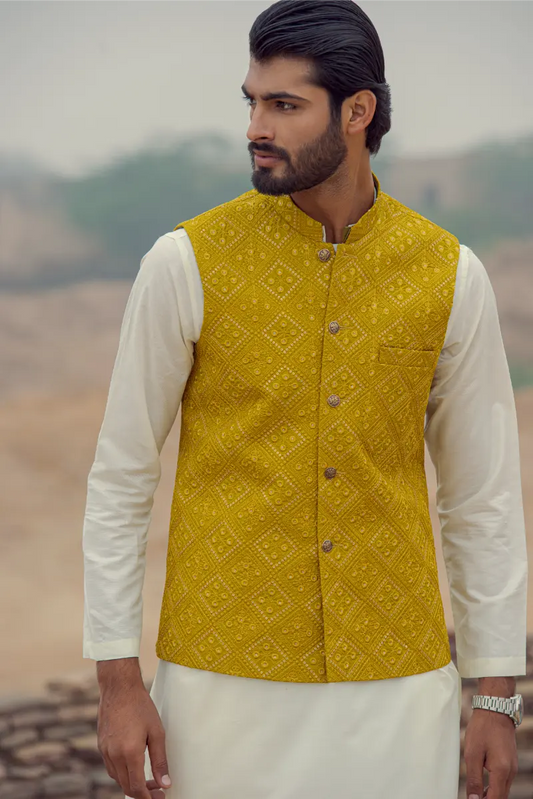 Yellow Designer Waistcoat