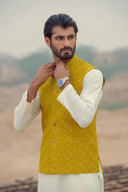 Yellow Designer Waistcoat