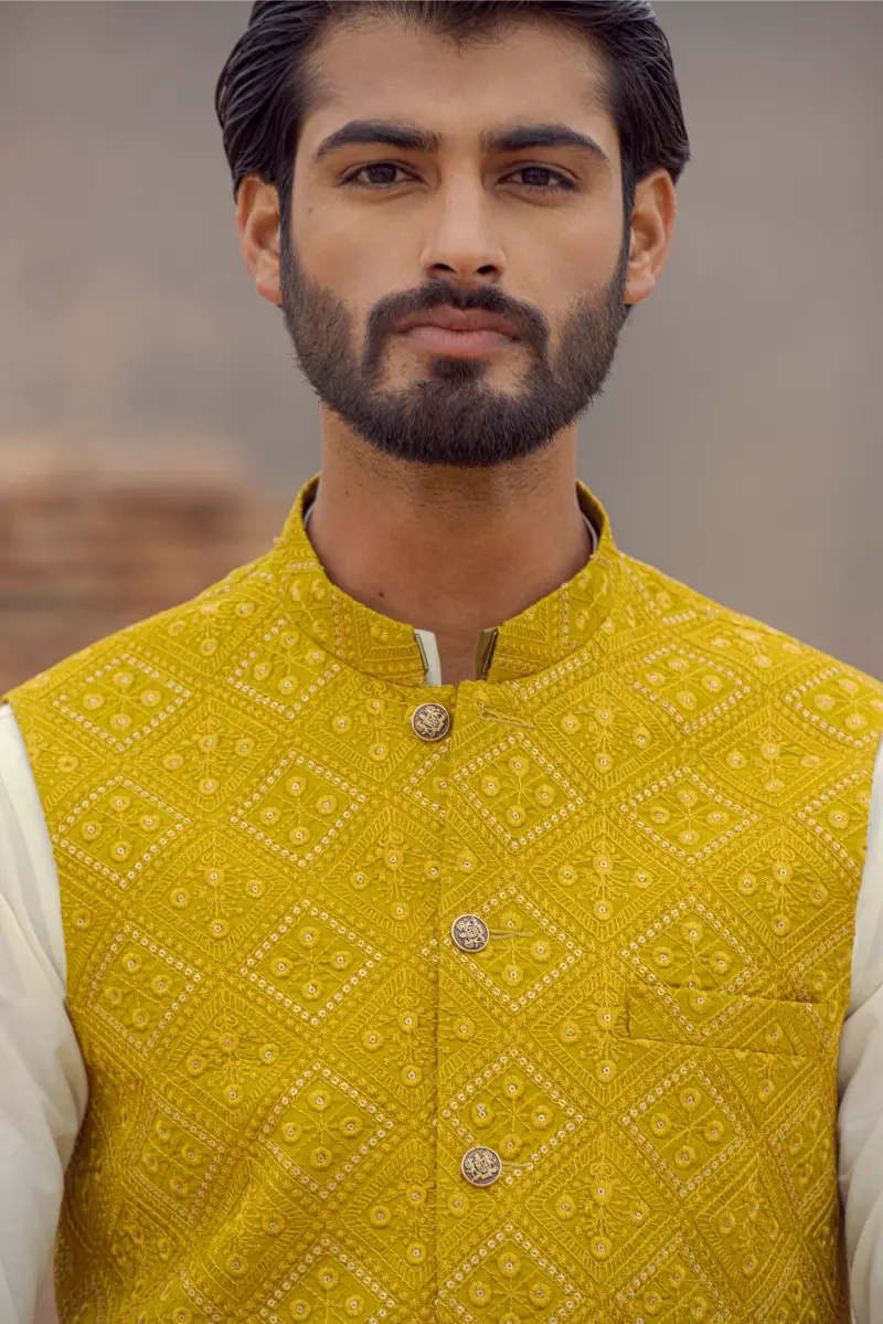 Yellow Designer Waistcoat