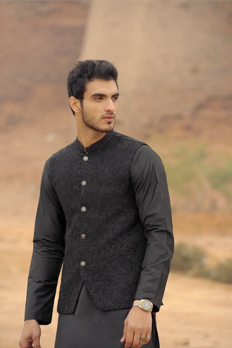 Black Embroidered Waistcoat