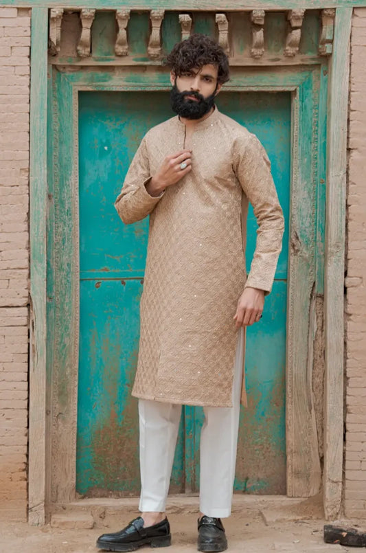 Golden Designer Sequins Kurta Pajama