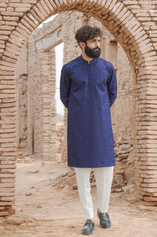 Navy Blue Designer Sequins Kurta Pajama