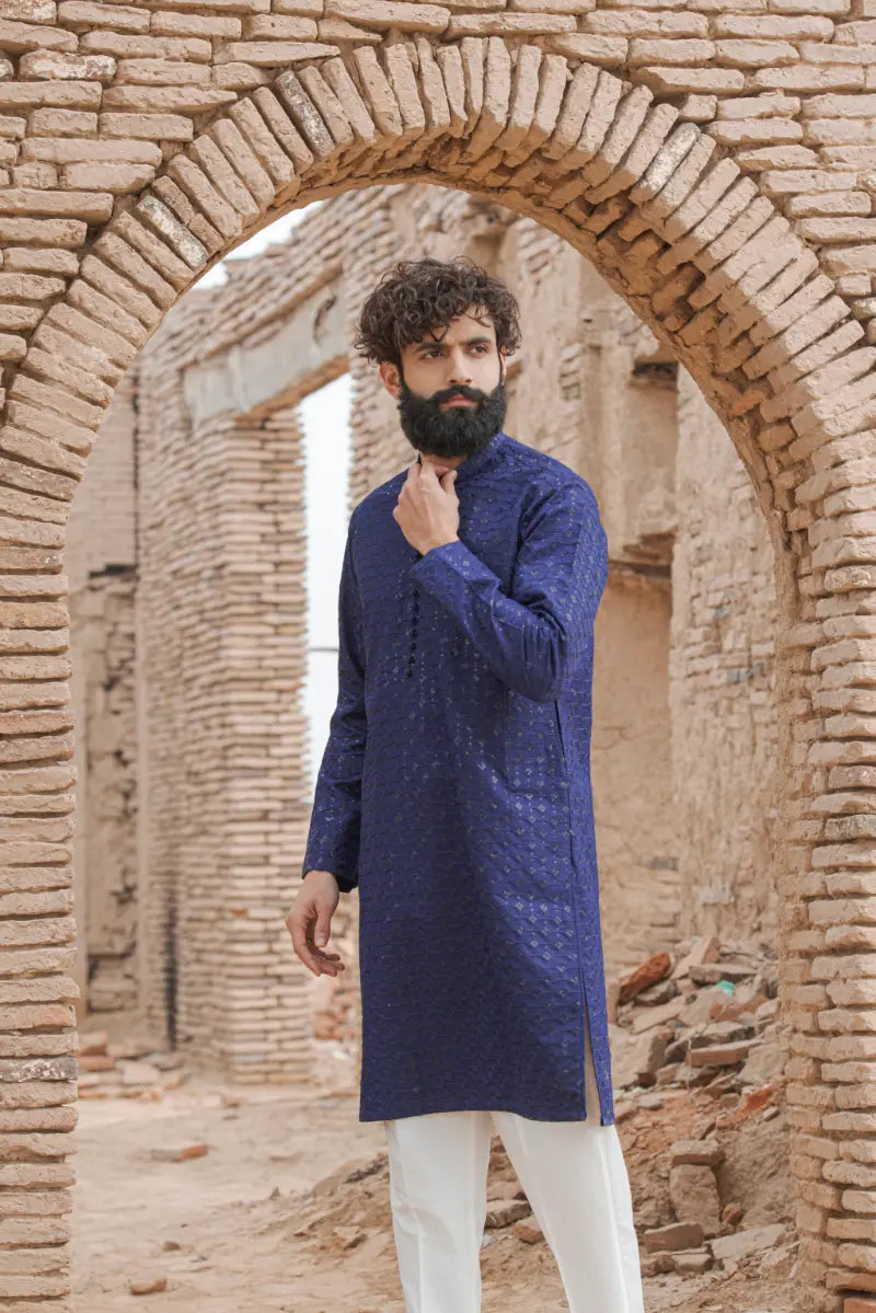 Navy Blue Designer Sequins Kurta Pajama